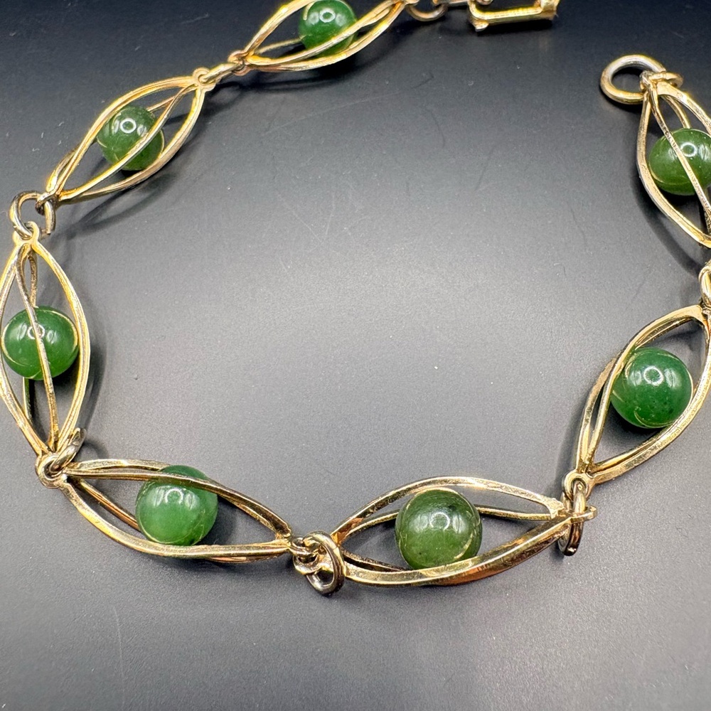 Dainty Vintage Gold Bracelet with Green Accents
